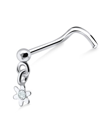 Rings Flower Shaped Silver Curved Nose Stud NSKB-442